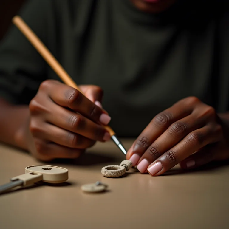 Mulher personalizando um chaveiro de biscuit