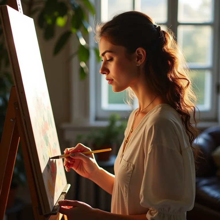 Mulher pintando em um estúdio de arte, representando criatividade