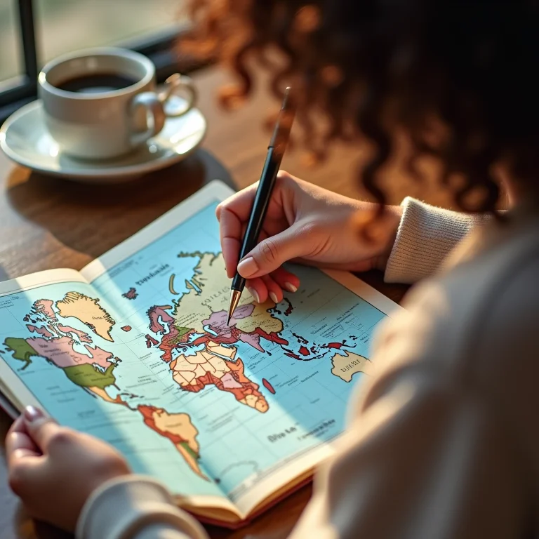 Mulher planejando roteiro de viagem