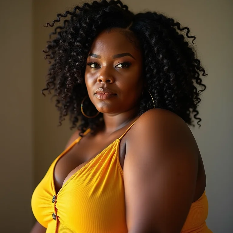 Mulher Plus Size com cabelo crespo estilizado em penteado protetor