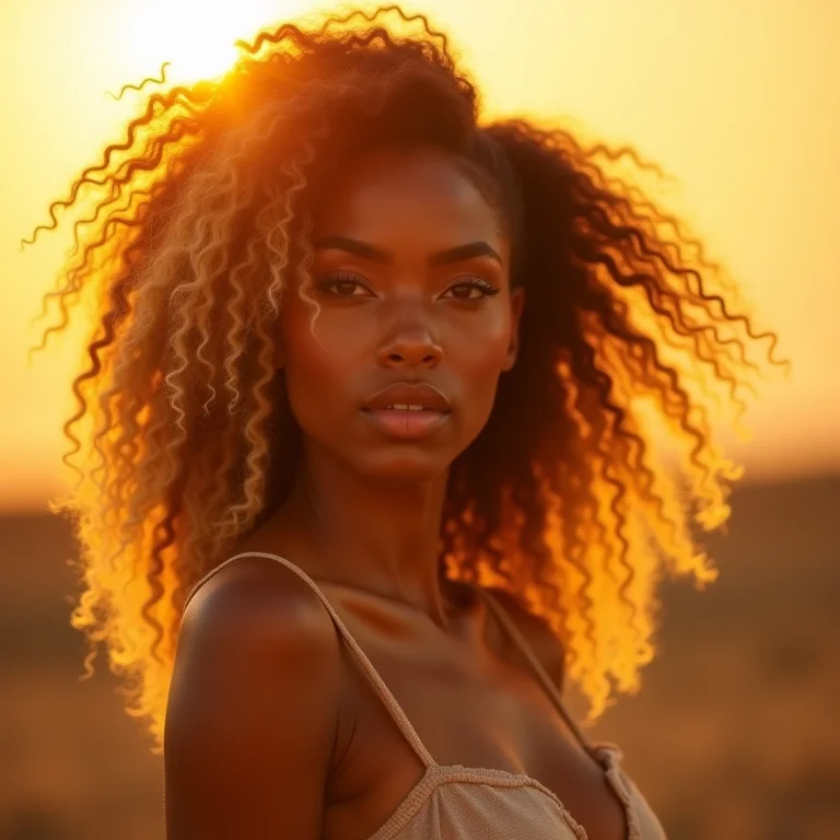 Mulher posando com o sol atrás dela, representando o signo de Leão