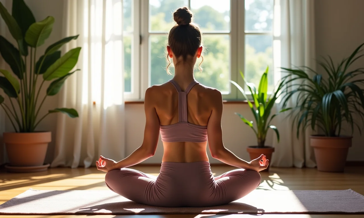 Mulher praticando exercícios de respiração.