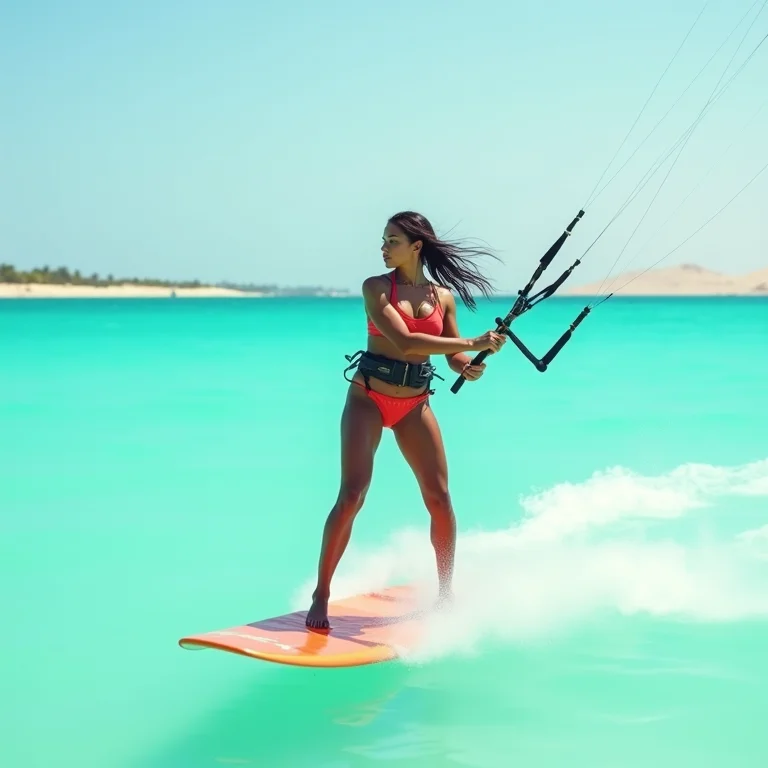 Mulher praticando kitesurf em Dahab, Egito