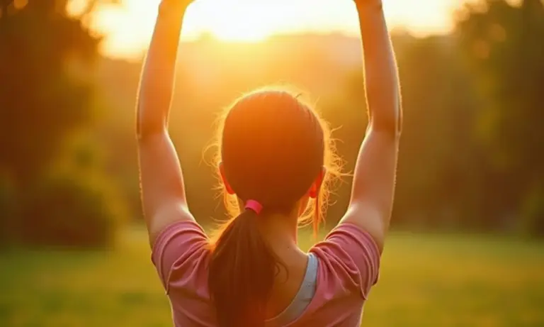 Mulher praticando yoga ao ar livre, destacando os benefícios para crianças.