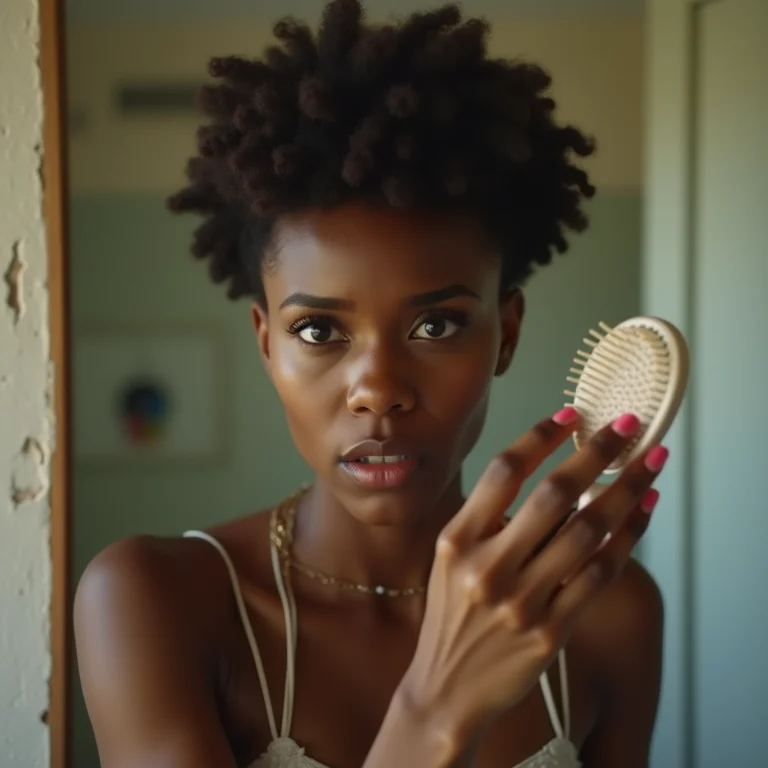 Mulher preocupada com o formato do seu rosto e o cabelo curto