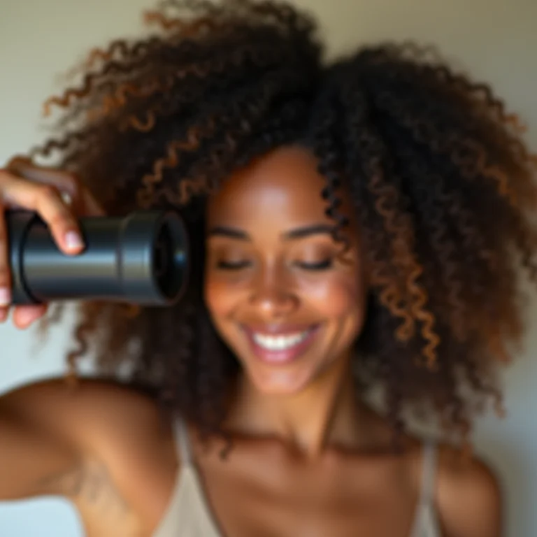 Mulher protegendo o cabelo do calor com spray