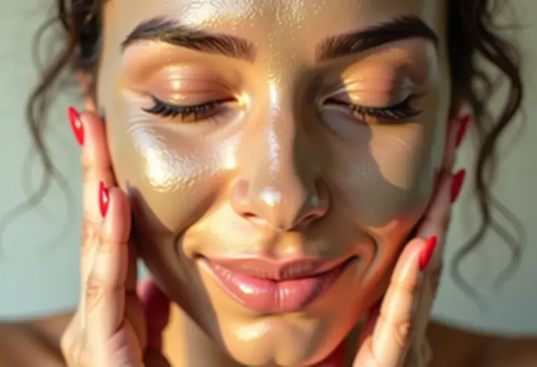 Mulher radiante aplicando máscara de argila