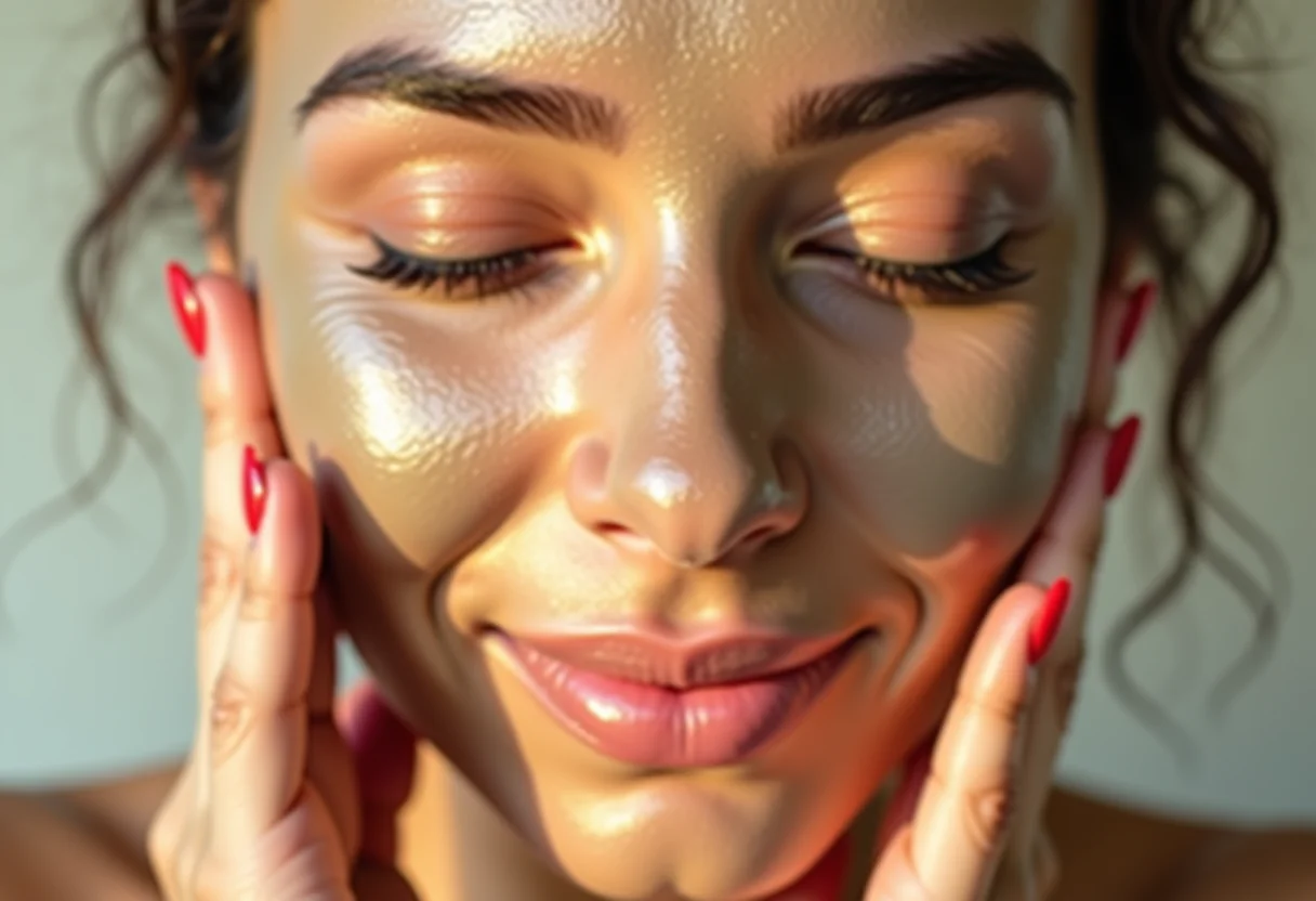 Mulher radiante aplicando máscara de argila