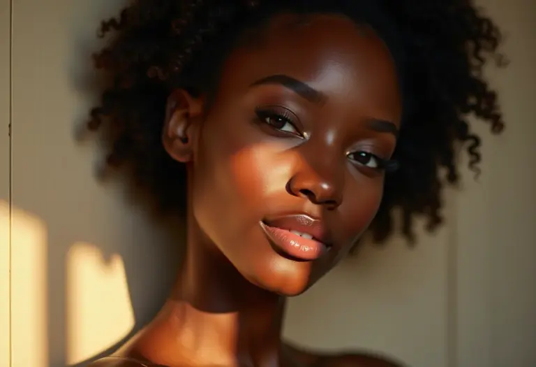 Mulher radiante com maquiagem natural, beleza no Instagram