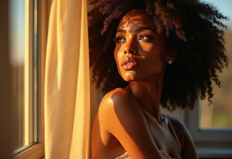 Mulher radiante sob a luz do sol, representando a beleza e o amor