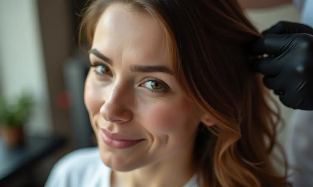 Recupere Seus Fios: Top 3 Tratamentos de Salão para Cabelo Danificado Mulher recebendo tratamento profissional para cabelos danificados em salão.