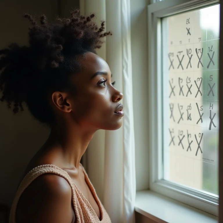 Mulher refletindo sobre a rotina e a falta de tempo