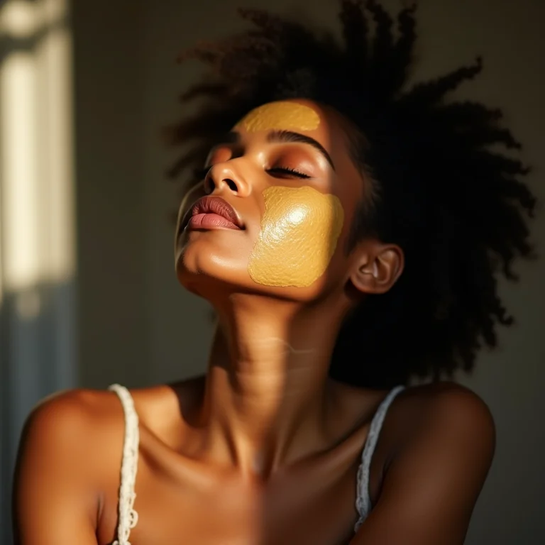 Mulher relaxando com máscara facial de mel e aveia