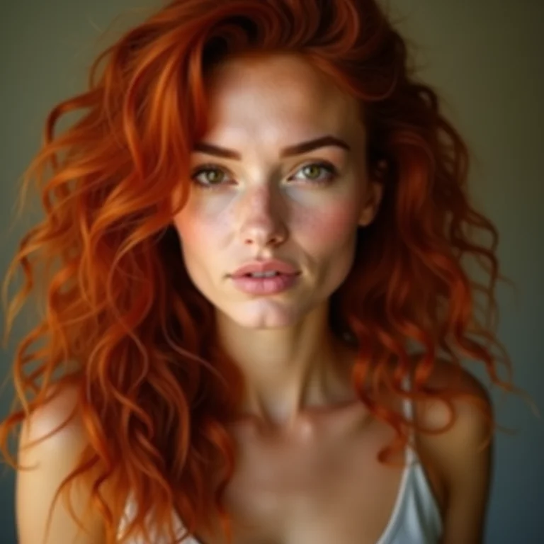 Mulher ruiva com olhar confiante, representando o signo de Áries