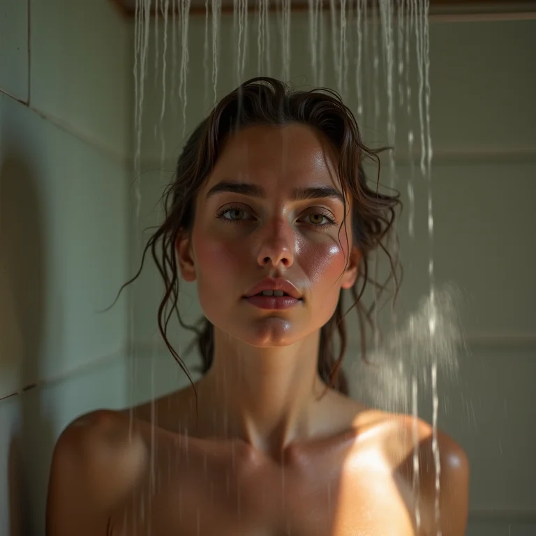 Mulher saindo de um banho quente, com pele irritada