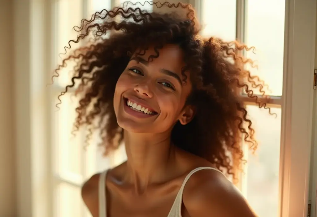 Cabelo fino: 5 erros que você está cometendo (e como evitar) Mulher sorrindo com cabelo fino e volumoso