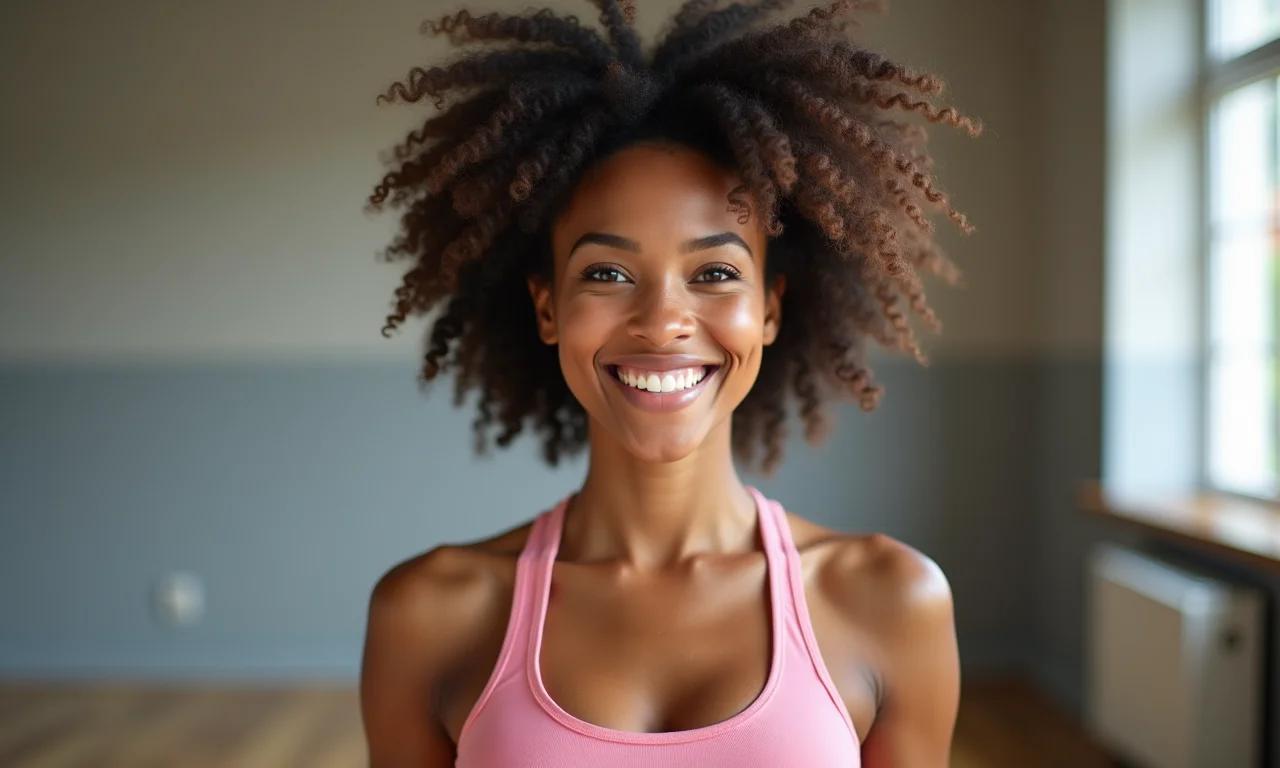 Mulher sorrindo confiante após a aula de dança.