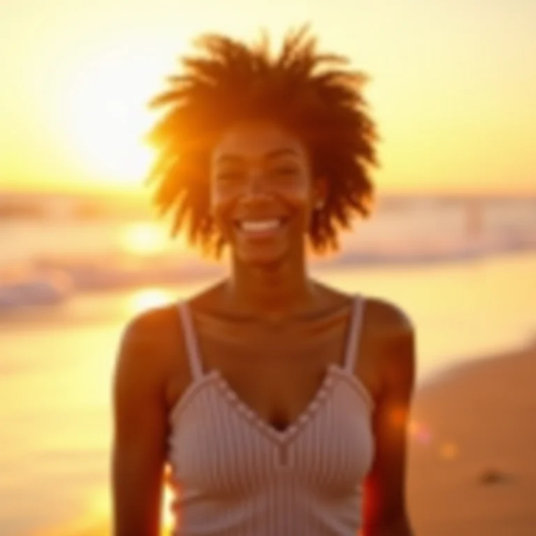 Mulher sorrindo na praia