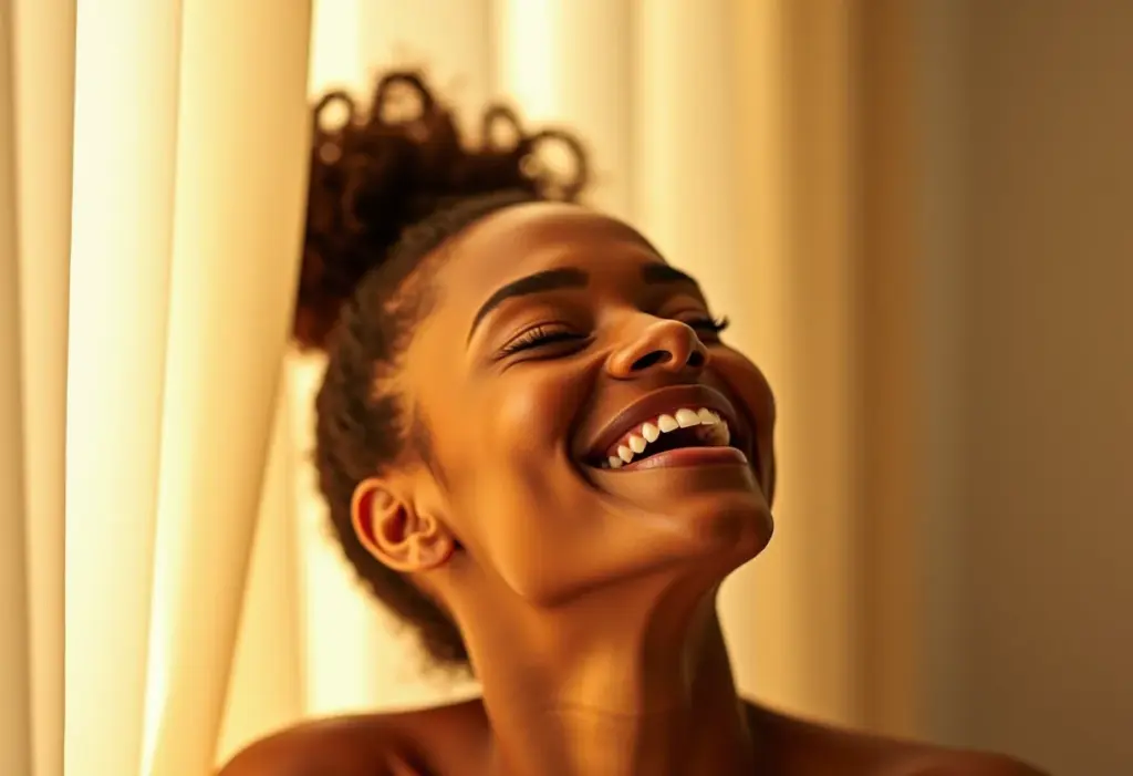 Autoestima turbinada: 5 afirmações positivas que funcionam de verdade Mulher sorrindo sob a luz do sol, transmitindo positividade.