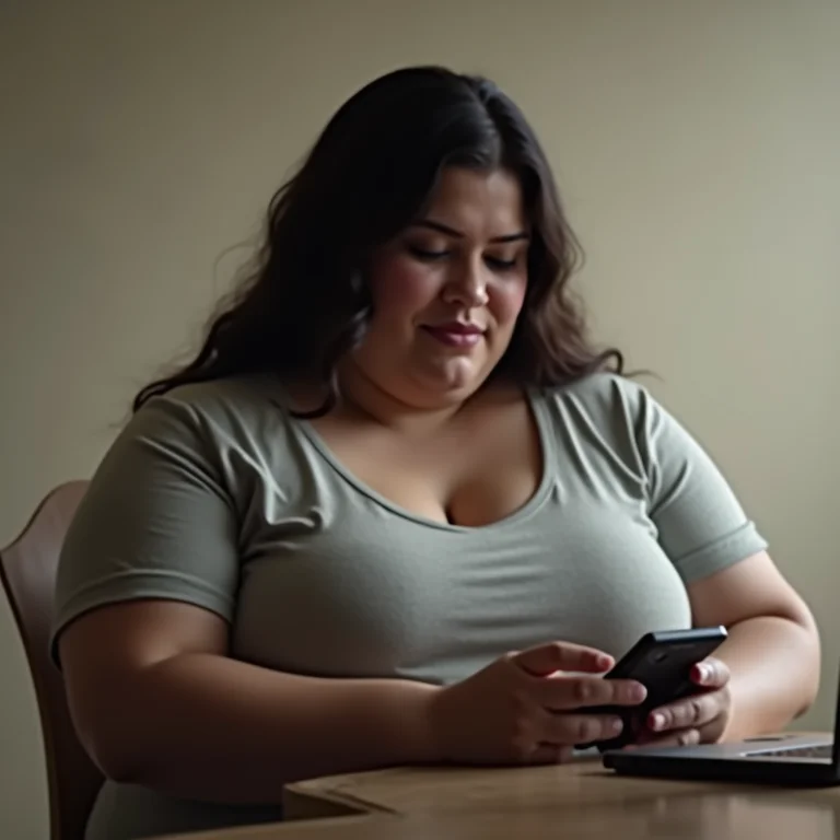 Mulher transferindo fotos do celular para HD externo.