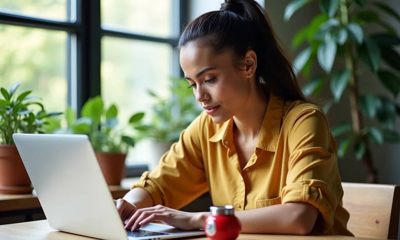 Mulher usando a técnica Pomodoro com um timer para aumentar a produtividade.