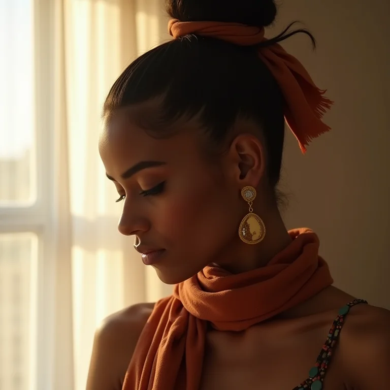 Mulher usando acessórios para valorizar o cabelo em transição.