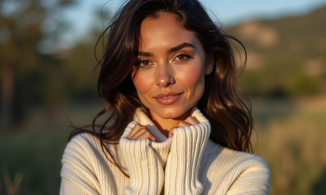 Mulher usando suéter de tricô leve Renner em look casual.