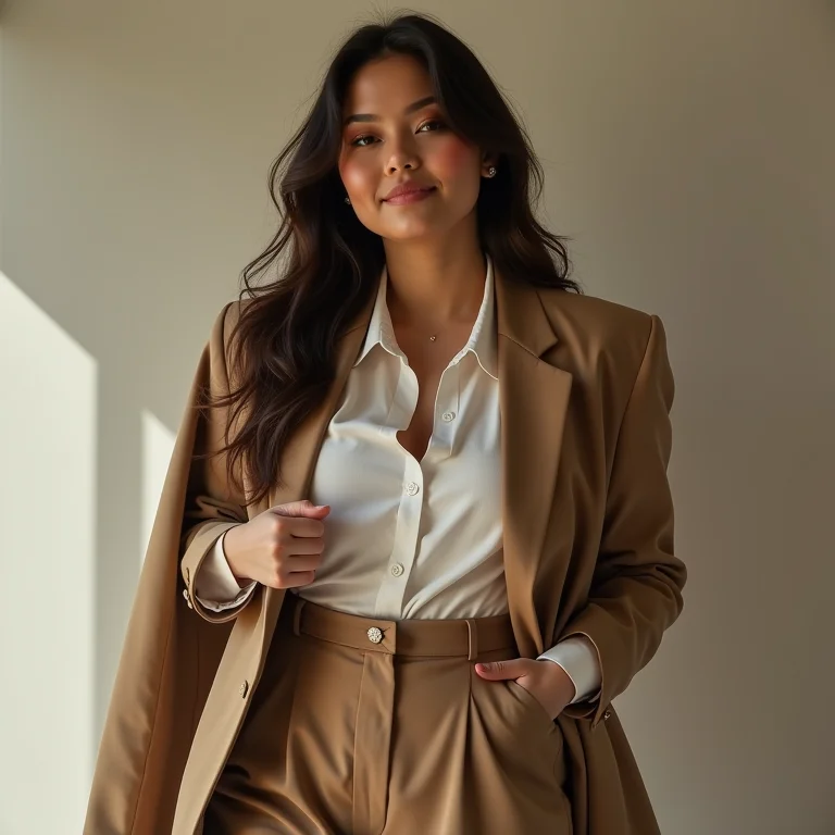 Mulher usando terceira peça estilosa com conjunto da moda