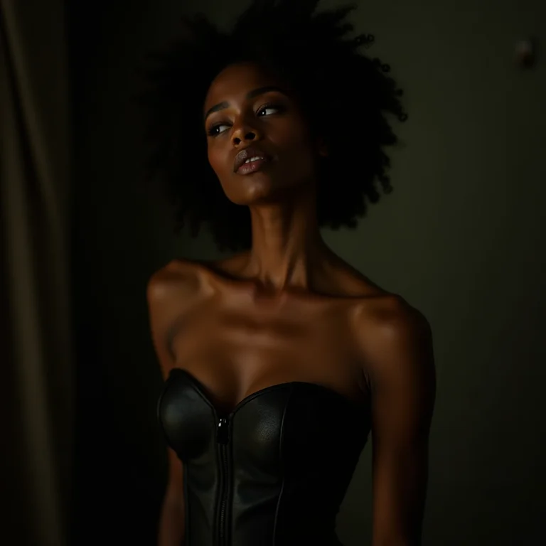 Mulher usando um espartilho apertado, com dificuldade para respirar.