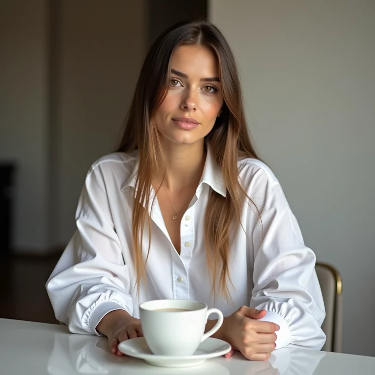 Mulher versátil de camisa de botão no home office