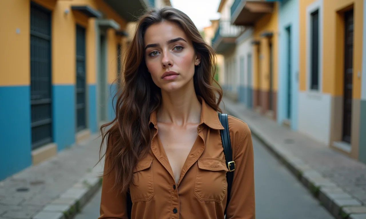 Mulher vestindo roupa marrom sem vida, com expressão triste e sem vivacidade.