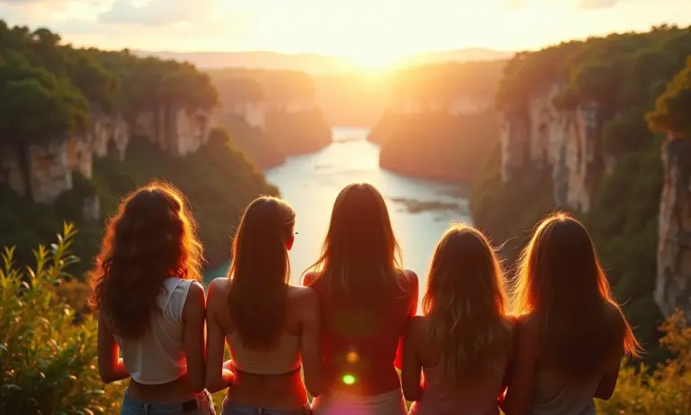 Mulheres apreciando a vista de um cânion ensolarado no Brasil.