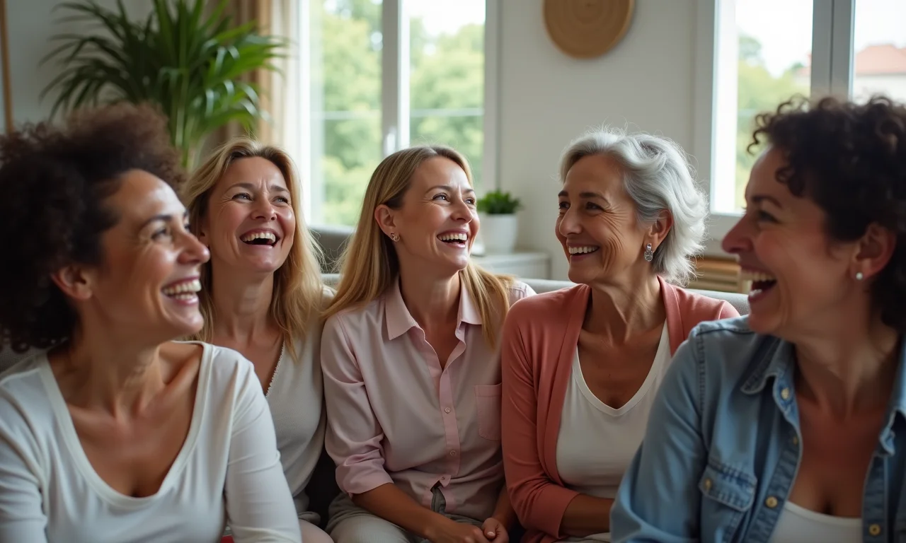 Mulheres brasileiras diversas reunidas, sorrindo e celebrando a vida aos 40 anos.