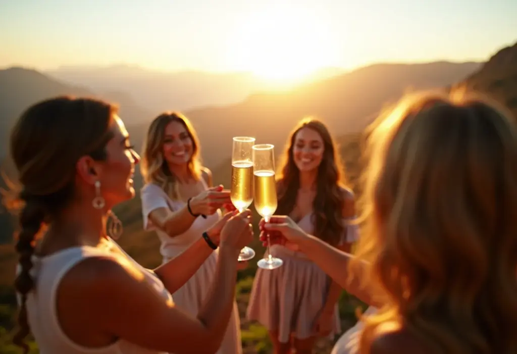 Viagens de Incentivo: Os destinos INESQUECÍVEIS para sua empresa Mulheres brindando em viagem de incentivo nas montanhas