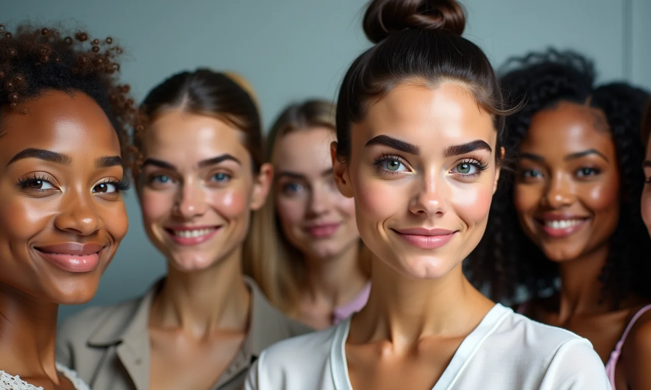 Mulheres comparando formatos de sobrancelhas com guias.