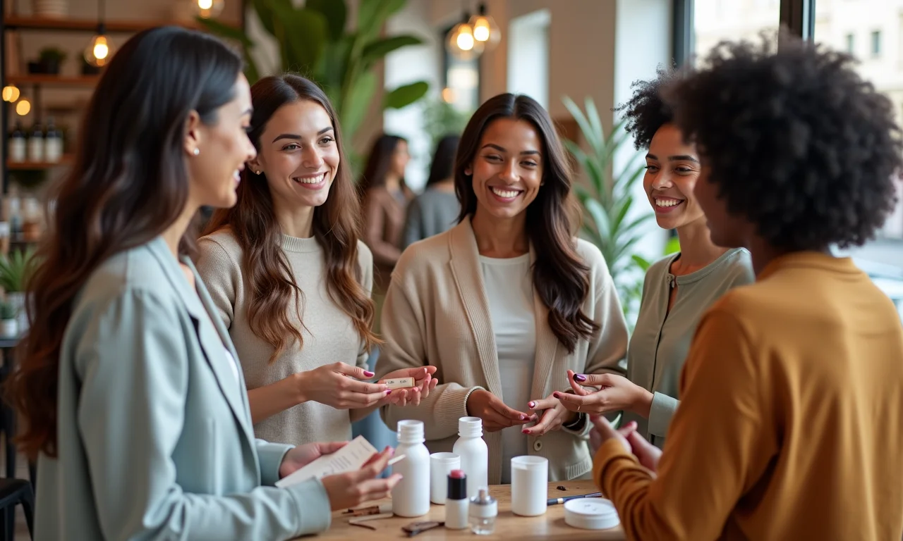Mulheres comprando produtos de beleza veganos acessíveis.