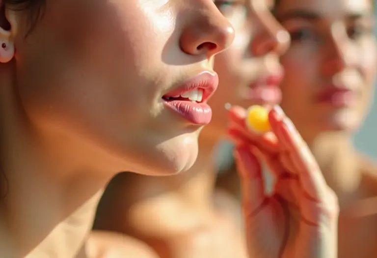 Mulheres diversas aplicando hidratante labial