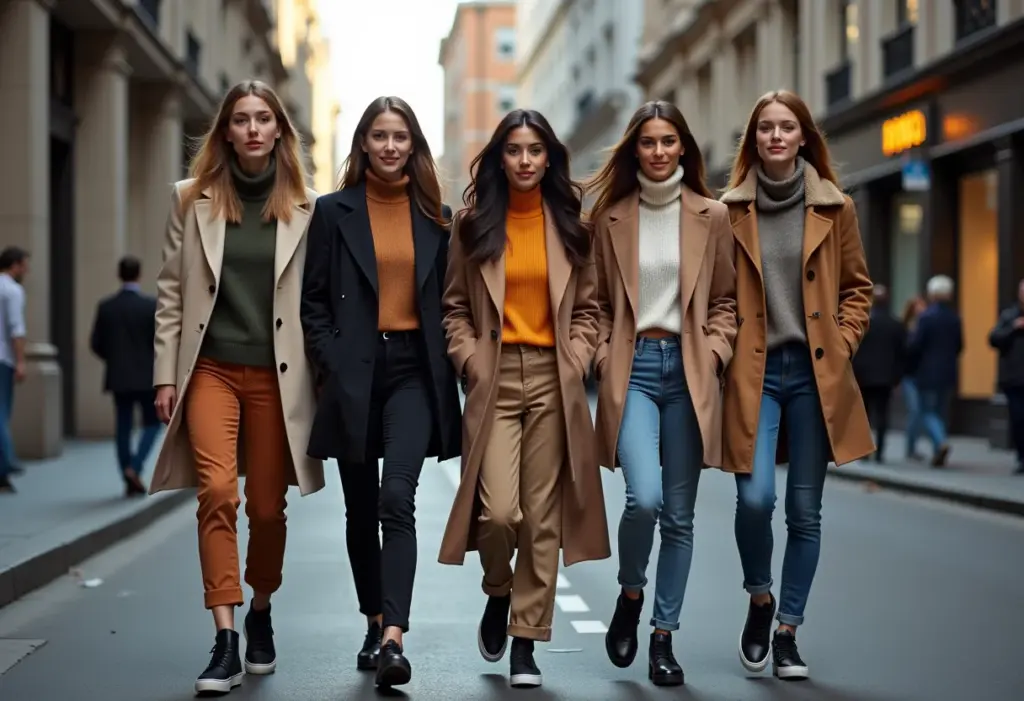 Mulheres estilosas com tênis preto em looks variados