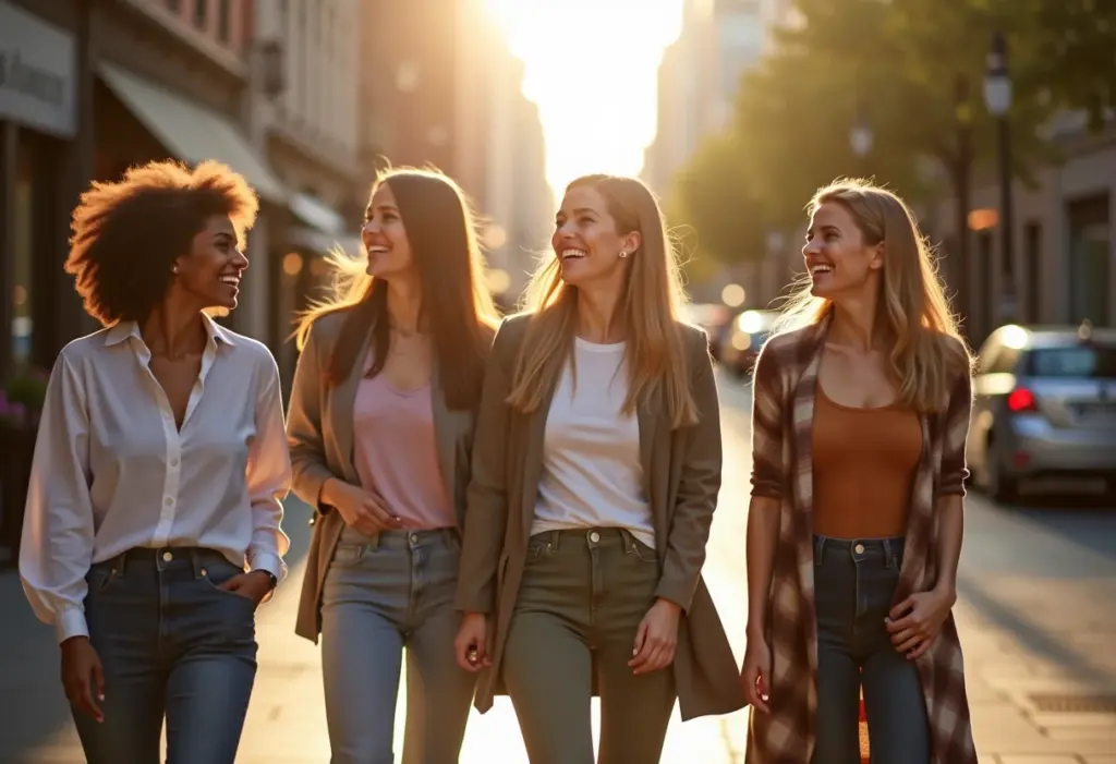 Mulheres estilosas e confortáveis andando na cidade