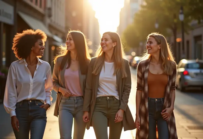 Mulheres estilosas e confortáveis andando na cidade