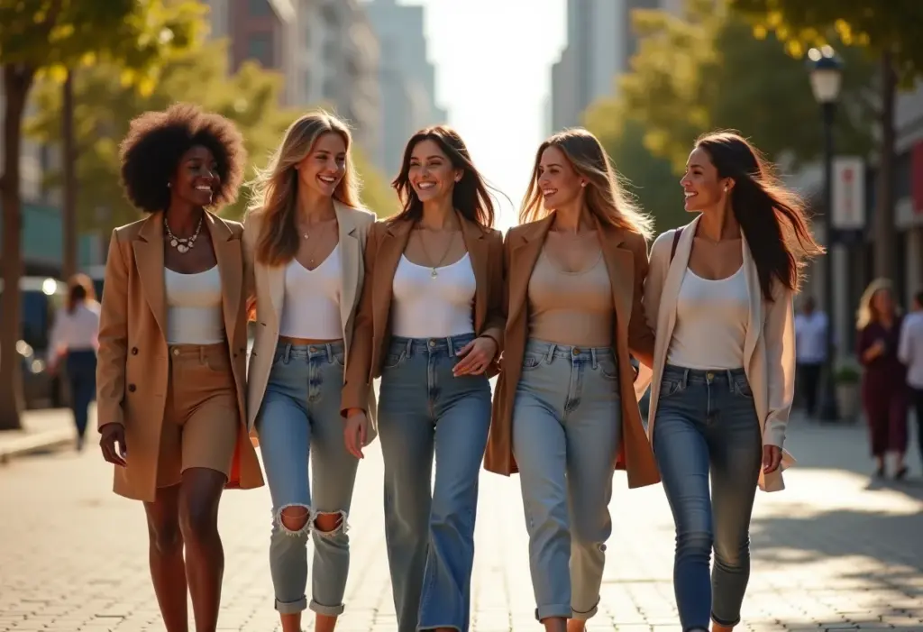 Mulheres estilosas e confortáveis andando na rua
