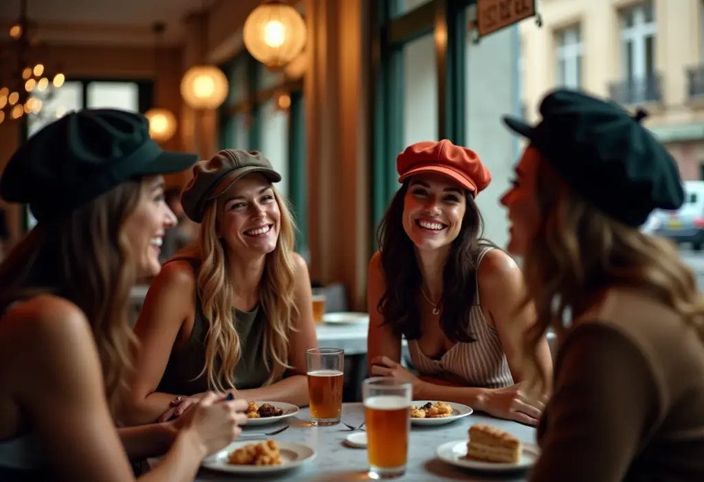 Boina feminina: truques de estilo para um look moderno e elegante Mulheres estilosas usando boinas em café parisiense