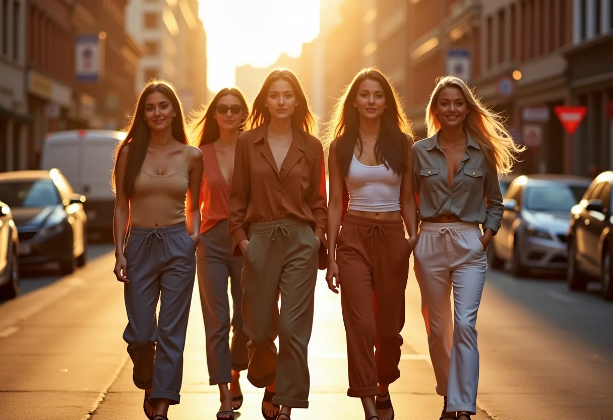 Mulheres estilosas usando calças slouchy na cidade