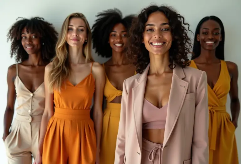 Mulheres estilosas usando diferentes conjuntos da moda