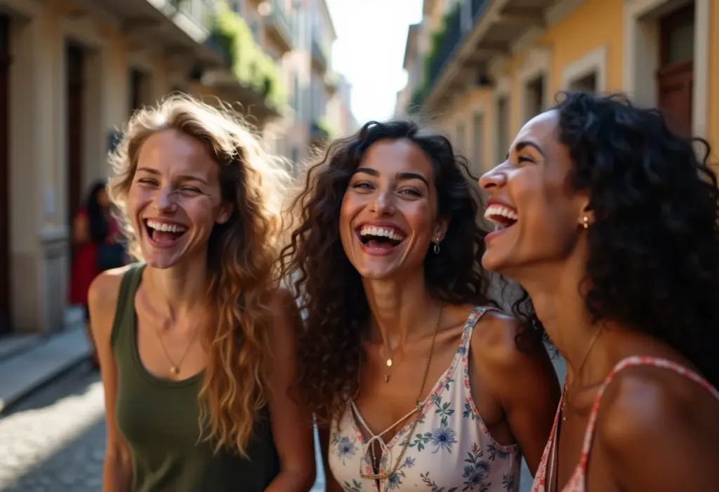 Mulheres explorando cidade europeia