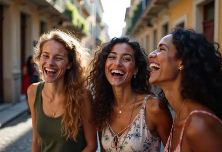 Mulheres explorando cidade europeia