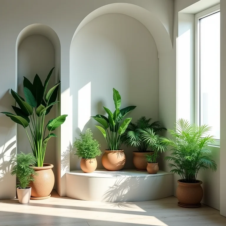 Nichos com plantas na decoração da sala
