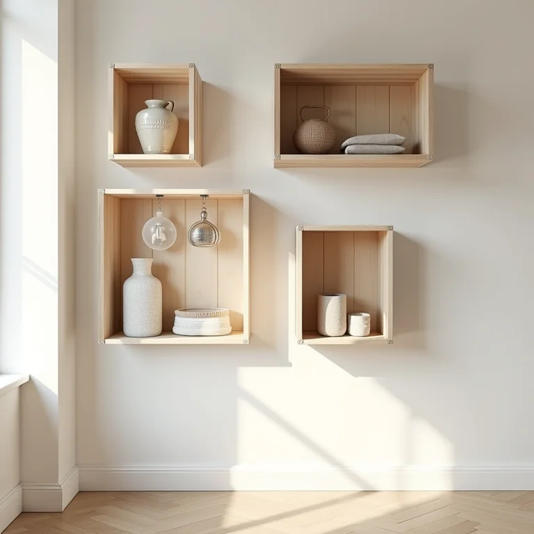 Nichos decorativos feitos de caixotes de feira pintados