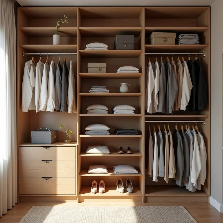 Nichos e prateleiras em um closet