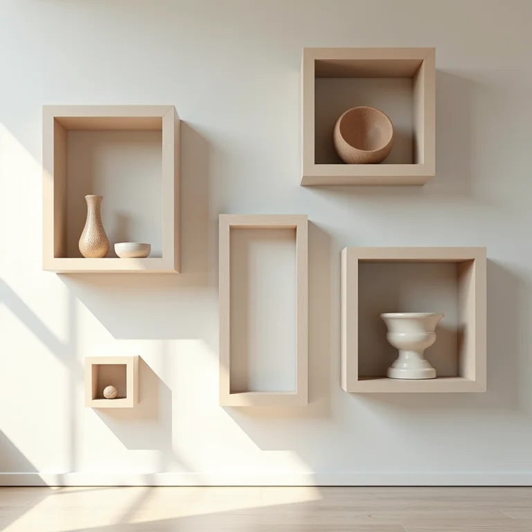 Nichos modulares para sala de estar com objetos diversos